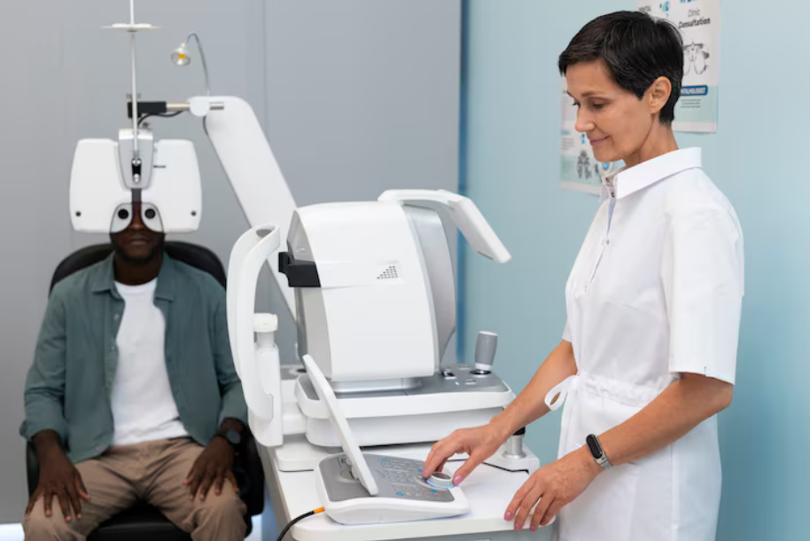 Patient receiving a modern eye examination
