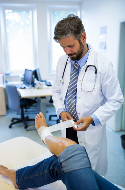 Orthopedic doctor helping a patient recover